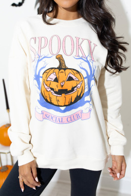 Beige SPOOKY SOCIAL CLUB Halloween Pumpkin Face Graphic Sweatshirt LC25318696-15