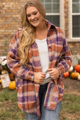 Multicolour Plus Size Plaid Print Collared Button up Jacket PL851225-P22