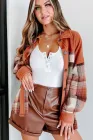 Khaki Plaid Removable Hood Buttoned Shacket Jacket main image 0