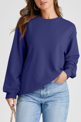 Navy Blue Plain Drop Shoulder Crewneck Pullover Sweatshirt LC25317836-P605