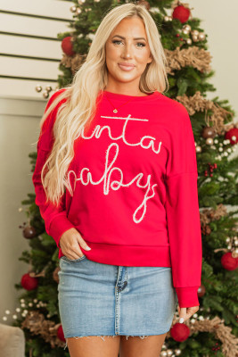 Fiery Red Christmas Santa Baby Tinsel Graphic Sweatshirt LC25317871-P3