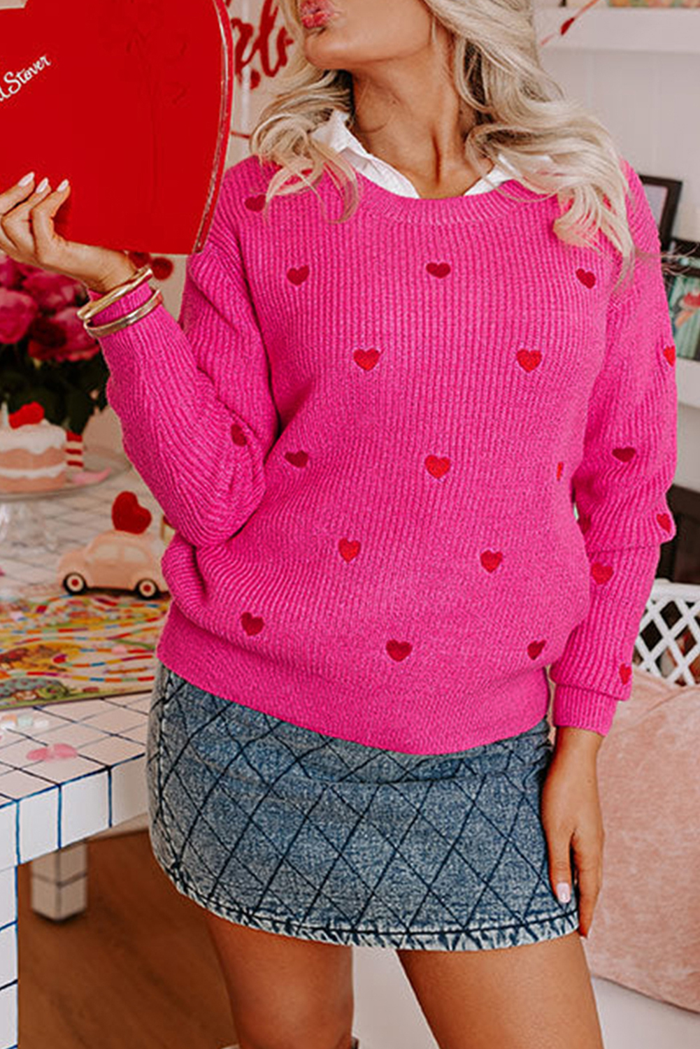 Ivory Single Red Heart Roll Neck Sweater