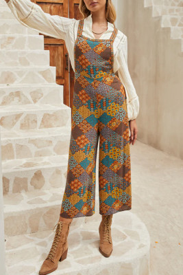 Multicolour Boho Floral Print Crossed Straps Ankle-length Jumpsuit LC6413839-P22