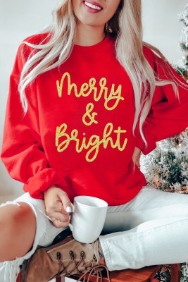 Red Merry & Bright Printed Christmas Pullover Sweatshirt LC25319123-3
