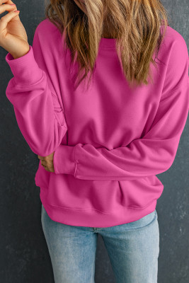 Rose Red Solid Classic Crewneck Pullover Sweatshirt LC25317184-P3010