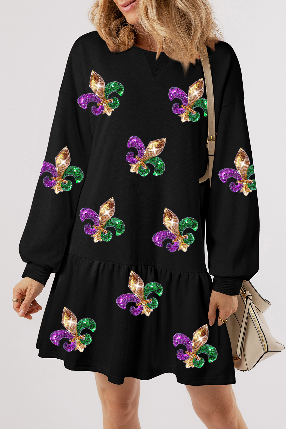 Muses Sequin Mardi Gras Short Sleeve Dress