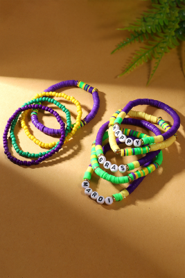 Tillandsia Purple Happy Mardi Gras Beaded Layered Bracelet Set BH014026-P8