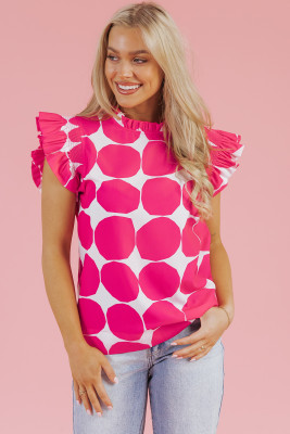 Rose Bubblegum Pattern Frilled Collar Flutter Sleeve Top LC25130316-P620