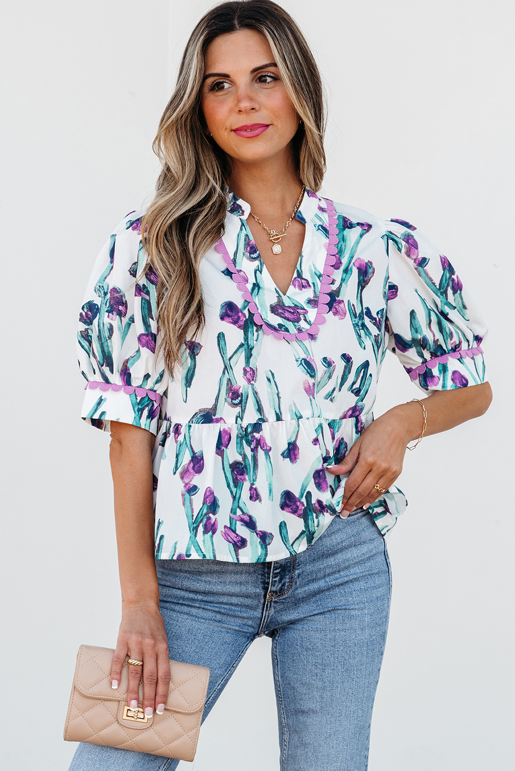 Women's Mauve Floral Print Peplum Top