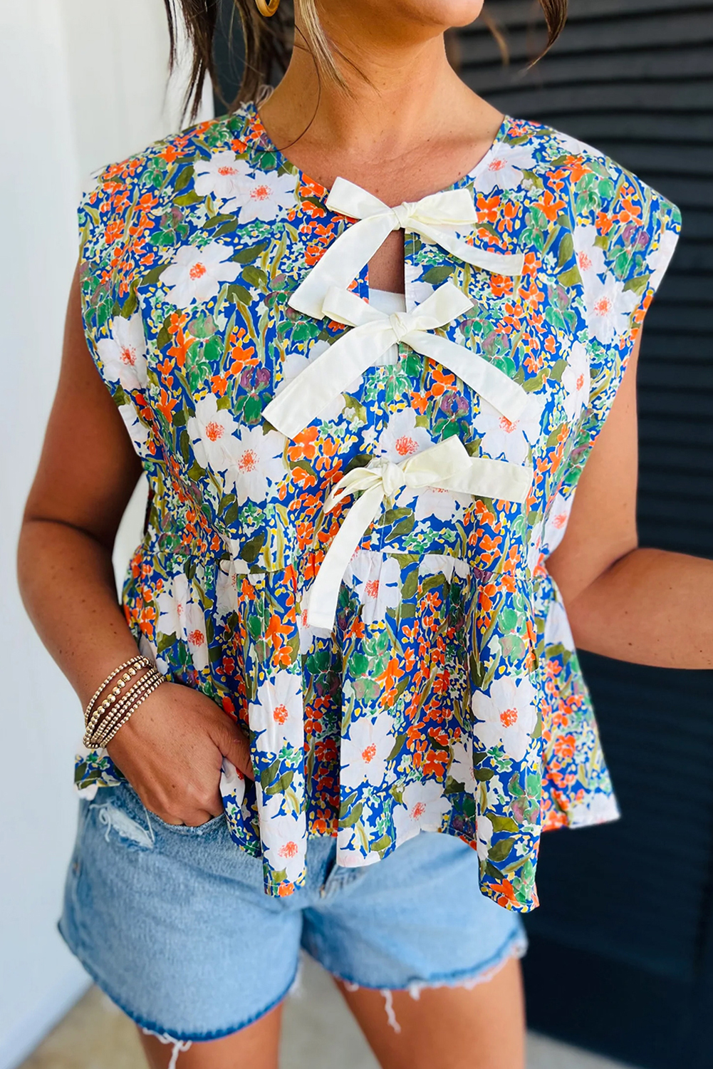 Unique Flower Print Slit Blouses main image 0