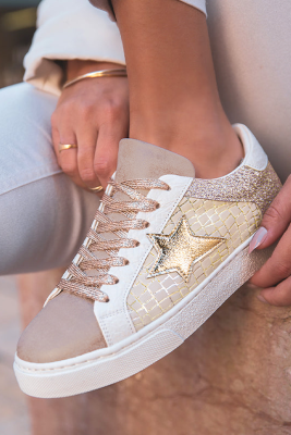Dearlove Gold Glitter Star Patchwork PU Leather Lace-up Sneakers BH023692-P12