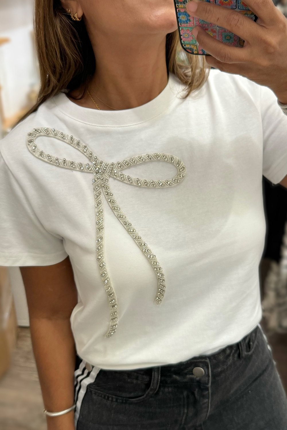 Round Lace Neck Tee in White main image 0