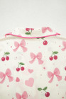 Beige Bow Fruit Print Contrast Pipping Short Pajamas Set