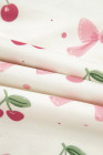 Beige Bow Fruit Print Contrast Pipping Short Pajamas Set