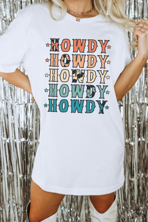 White HOWDY Stars Print Crew Neck Loose Fit T Shirt LC25229011-P101