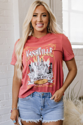 Mineral Red Nashville Music City Graphic Retro Fashion Tee LC25224757-P303