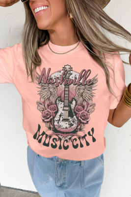 Pink Nashville MUSIC CITY Guitar Graphic Crewneck Tee LC25229251-10