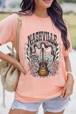 Pink NASHVILLE MUSIC CITY Guitar Graphic T Shirt LC25229352-10