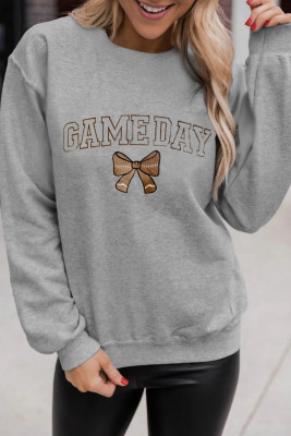 Gray GAME DAY Rugby Bow Embroidered Casual Sweatshirt LC25320130-11