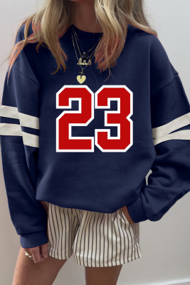 Navy Blue Number 23 Printed Oversize Varsity Sweatshirt LC25320135-P605