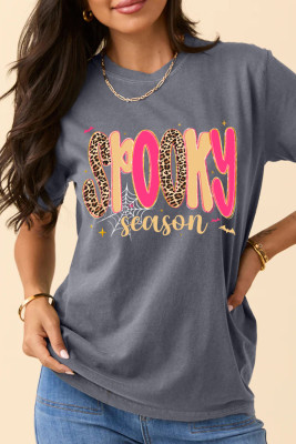 Gray Spooky Season Playful Halloween Graphic T Shirt LC25229849-11