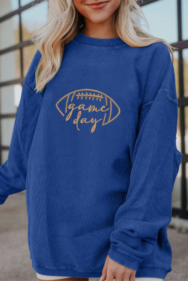 Dark Blue Rugby Game Day Embroidered Corduroy Sweatshirt LC25319896-P5