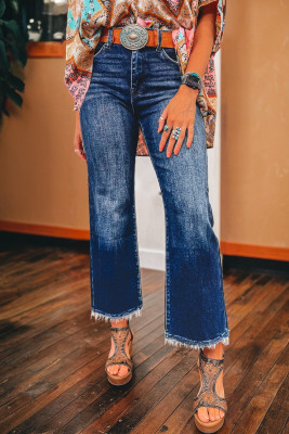 Sail Blue Mineral Wash Raw Hem High Waist Flared Jeans LC7875084-P905