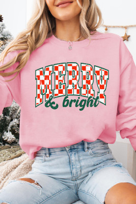 Pink MERRY & Bright Graphic Holiday Pullover Sweatshirt LC25320621-10