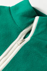 Dark Green Half Zip Contrast Trim Pocketed Plus Size Fleece Sweatshirt