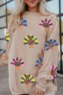 Apricot Turkey Graphic Corded Baggy Sweatshirt LC25319008-P18