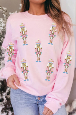 Pink Sequin Nutcracker Christmas Pullover Sweatshirt LC25320883-10