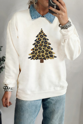 White Plush Leopard Tree Patched Drop Shoulder Sweatshirt LC25320899-15