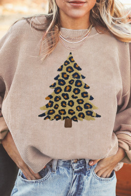 Apricot Leopard Christmas Tree Graphic Corded Sweatshirt LC25320902-P18