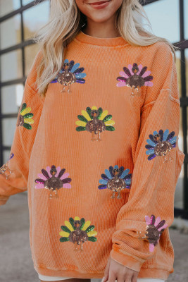 Orange Turkey Graphic Corded Baggy Sweatshirt LC25319008-2014