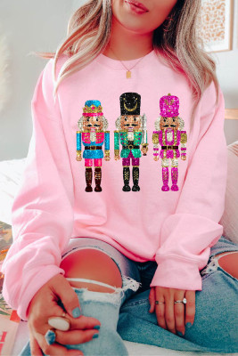 Pink Cute Nutcracker Printed Drop Shoulder Christmas Sweatshirt LC25318805-10