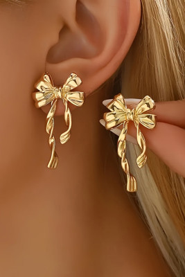 Gold Bow Knot Plated Alloy Stud Earrings BH014103-P12