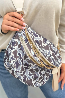 White Camouflage Print Gold Chain Strap Double Zipper Crossbody Bag BH031447-P101