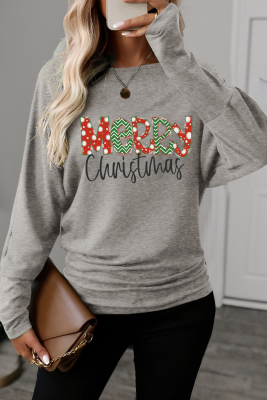 Light Grey Merry Christmas Graphic Extended Cuffs Dolman Long Sleeve Top LC25230293-P1011