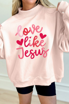 Light Pink love like Jesus Valentines Day Mock Neck Sweatshirt LC25321041-P1010