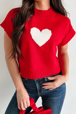 Fiery Red Valentine Heart Graphic Cropped Short Sleeve Sweater LC2771334-P3
