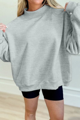 Gray Solid Color Oversized Mock Neck Sweatshirt LC25321045-P11