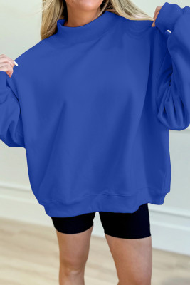Dark Blue Solid Color Oversized Mock Neck Sweatshirt LC25321045-P5