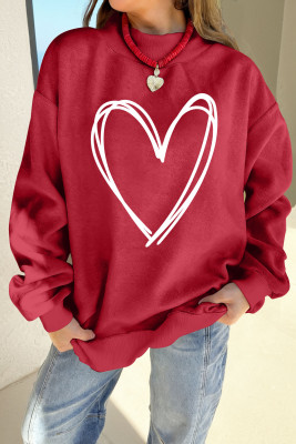 Racing Red Valentines Day Heart Love Script Reversible Printed Double Wear Mock Neck Sweatshirt LC25321087-P603
