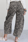 Gray Zebra Stripe Printed Wide Leg Barrel Jeans