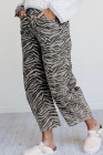 Gray Zebra Stripe Printed Wide Leg Barrel Jeans
