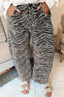Gray Zebra Stripe Printed Wide Leg Barrel Jeans