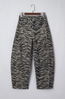 Gray Zebra Stripe Printed Wide Leg Barrel Jeans