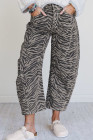 Gray Zebra Stripe Printed Wide Leg Barrel Jeans