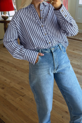 Blue Stripe Button Down Long Sleeve Loose Shirt LC2557343-P519