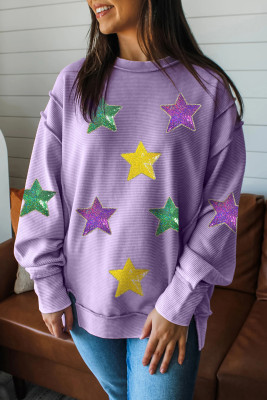 Lavendula Mardi Gras Holiday Sequined Star Patched Patterned Top LC25136676-P908